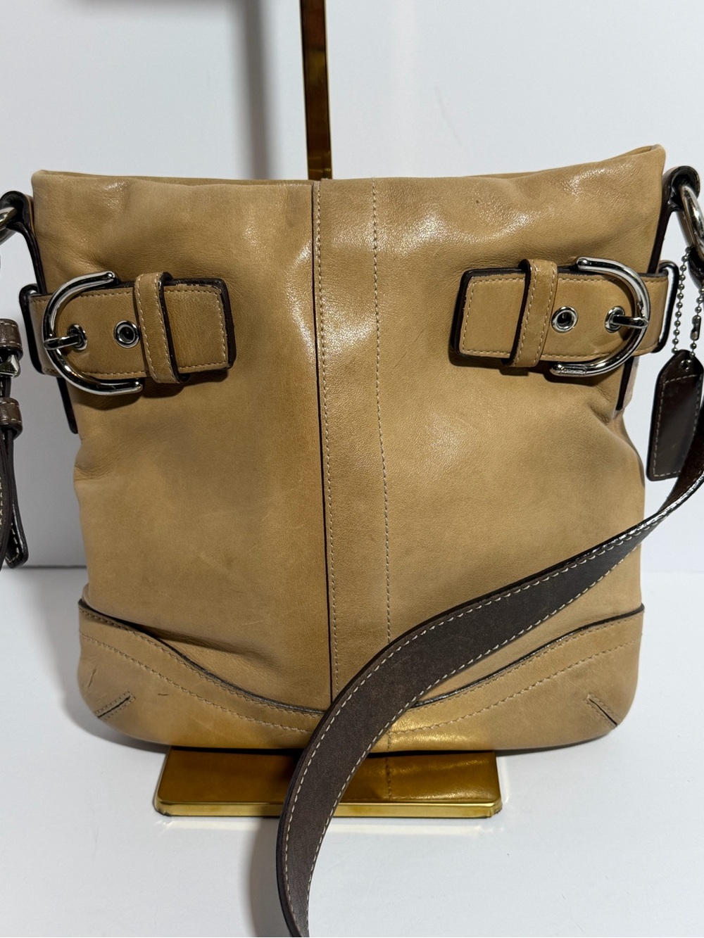 Tan Leather Vintage Coach Bucket Crossbody Bag